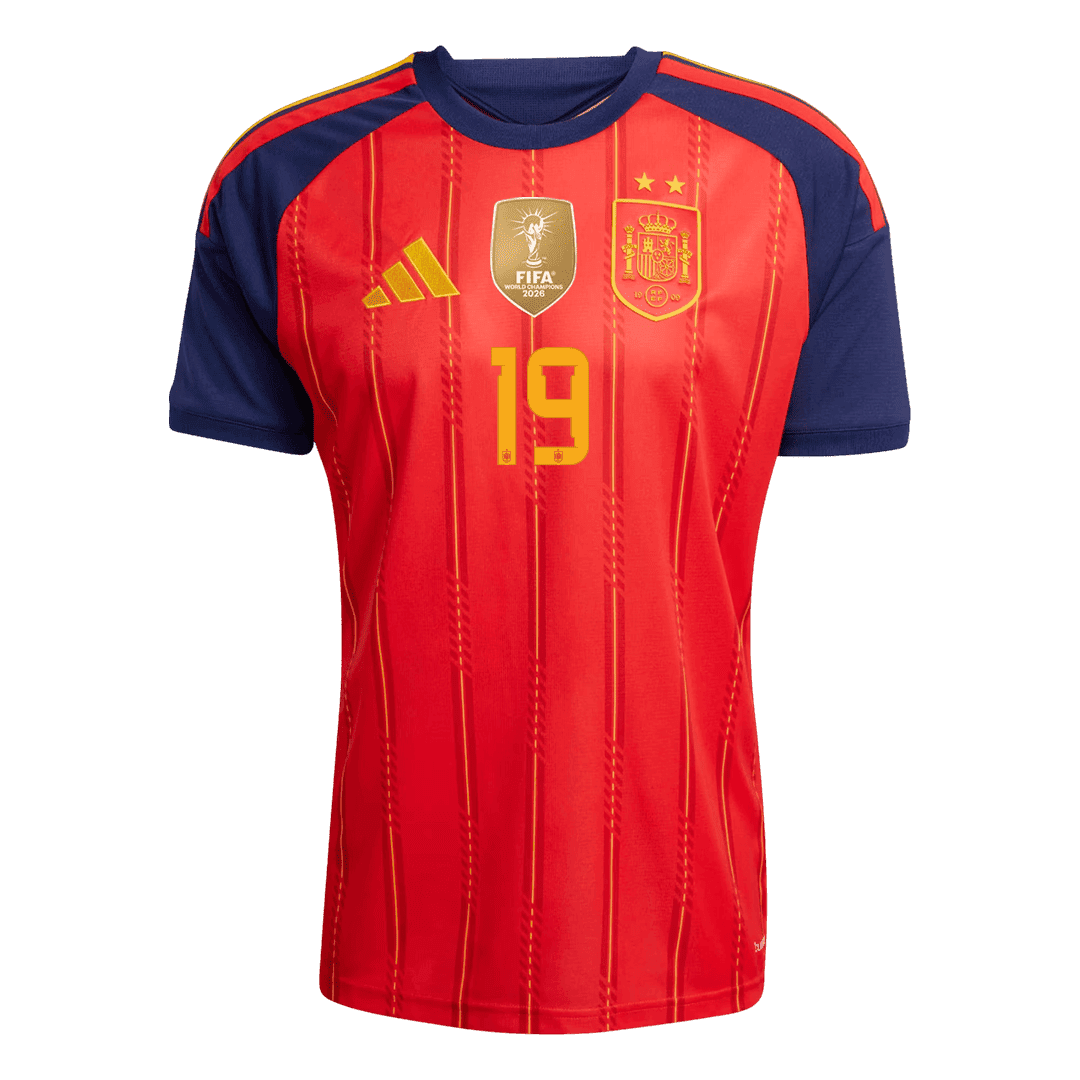 LAMINE YAMAL #19 Espagne Domicile Maillot 2 Stars - Champion Edition - Coupe du Monde 2026 Rouge