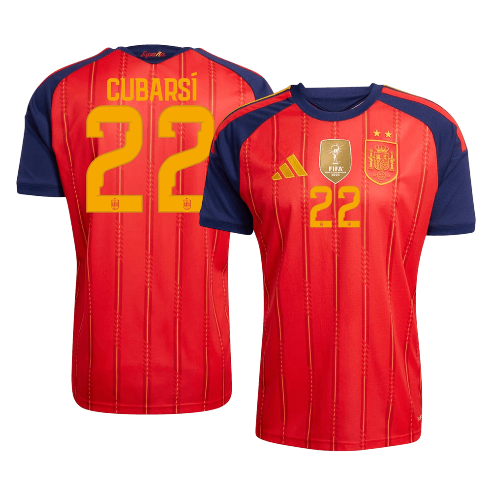 CUBARSÍ #22 Espagne Domicile Maillot 2 Stars - Champion Edition - Coupe du Monde 2026 Rouge