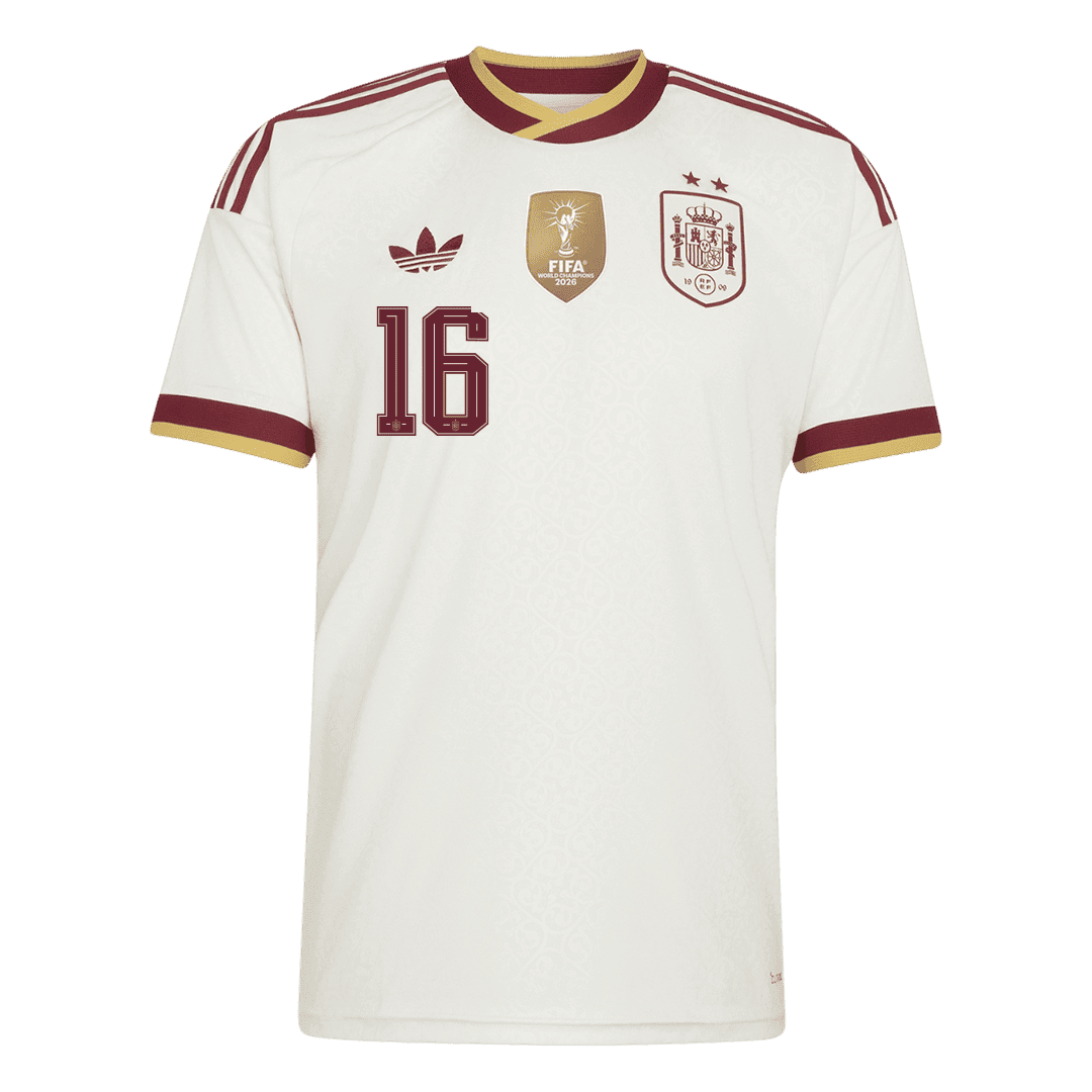 RODRIGO #16 Espagne Extérieur Maillot 2 Stars - Champion Edition - Coupe du Monde 2026 Blanc