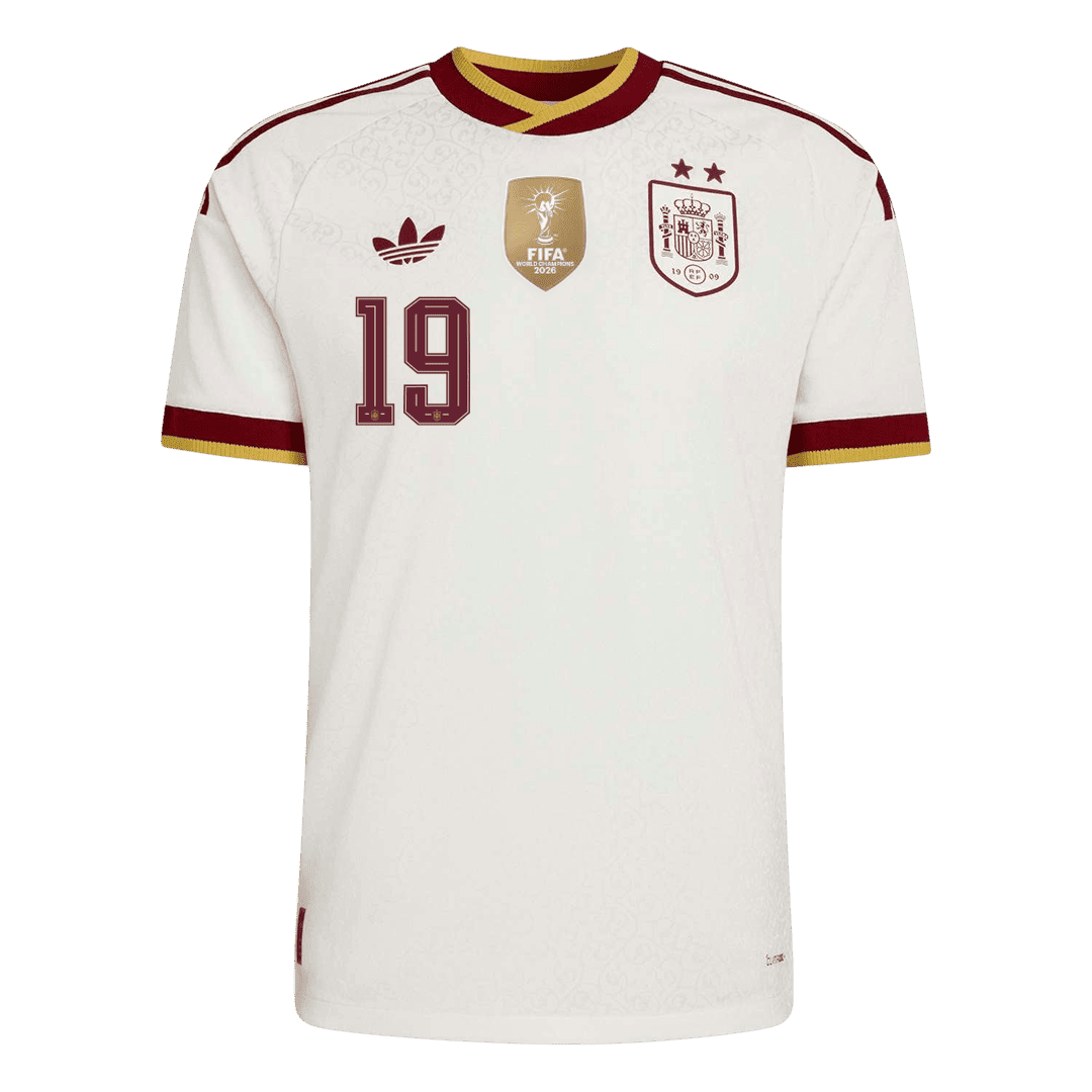 LAMINE YAMAL #19 Espagne Extérieur Maillot 2 Stars - Champion Edition - Coupe du Monde 2026 Blanc Joueur