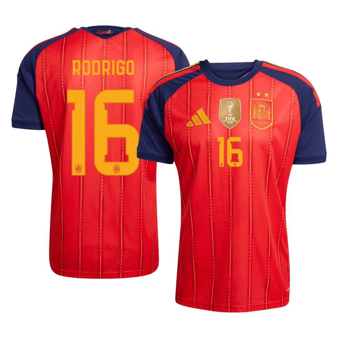 RODRIGO #16 Espagne Domicile Maillot - Coupe du Monde 2026 Rouge Joueur