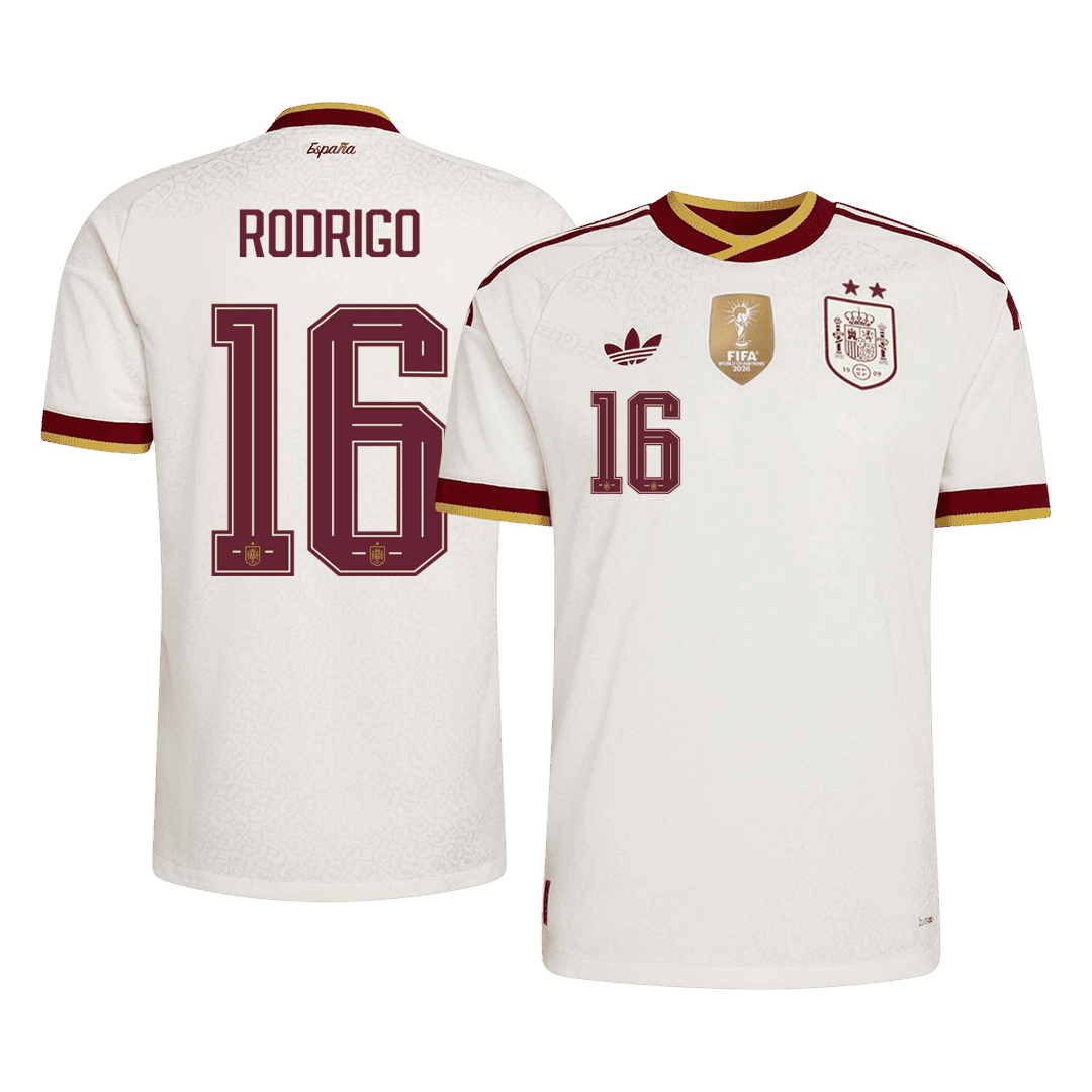 RODRIGO #16 Espagne Extérieur Maillot - Coupe du Monde 2026 Blanc Joueur