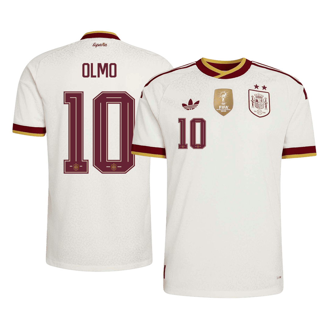 OLMO #10 Espagne Extérieur Maillot - Coupe du Monde 2026 Blanc Joueur