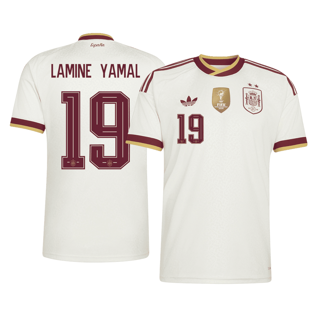 LAMINE YAMAL #19 Espagne Extérieur Maillot 2 Stars - Champion Edition - Coupe du Monde 2026 Blanc