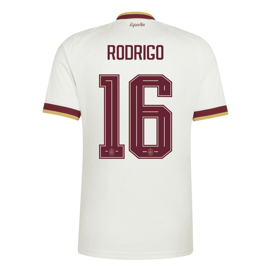 RODRIGO #16 Espagne Extérieur Maillot 2 Stars - Champion Edition - Coupe du Monde 2026 Blanc